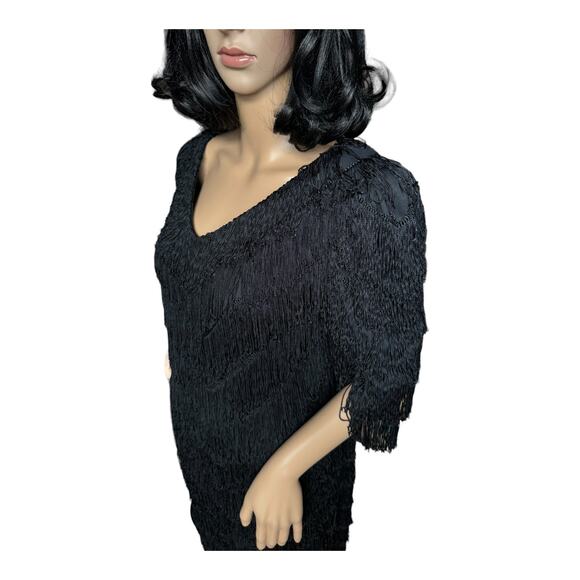 Vintage Nightworks 1920's Flapper Dress Gatsby Black with Fringe size medium - Picture 15 of 17